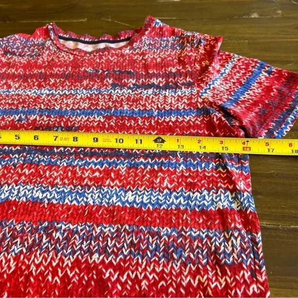 Tory Burch Tee Shirt T-Shirt Printed Prima Cotton Red Blue XS Striped - Picture 2 of 8